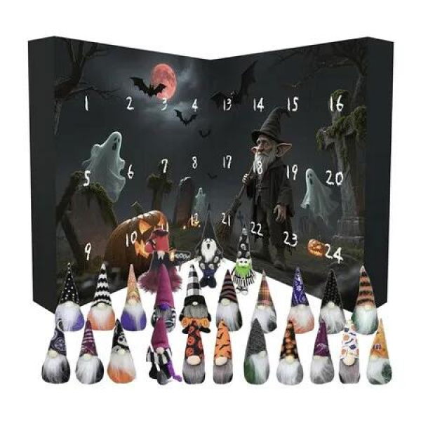 Halloween Gnome Advent Calendar with 24 Gnomes, 24 Days Countdown Calendar Decoration Christmas Gifts for Boys Girls Teens