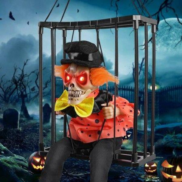 Halloween Hanging Decorations With Motion Sensor Activated And Light Up Eyes Creepy And Scary Ghost Clown Prisoner Cage