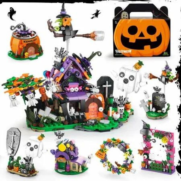 Halloween Haunted House Building Block Set-603 Pcs Ghost Witches Kit Displayable Model Bat Vampire Pumpkin House Gift for Boy Girl 6-12 Years Old