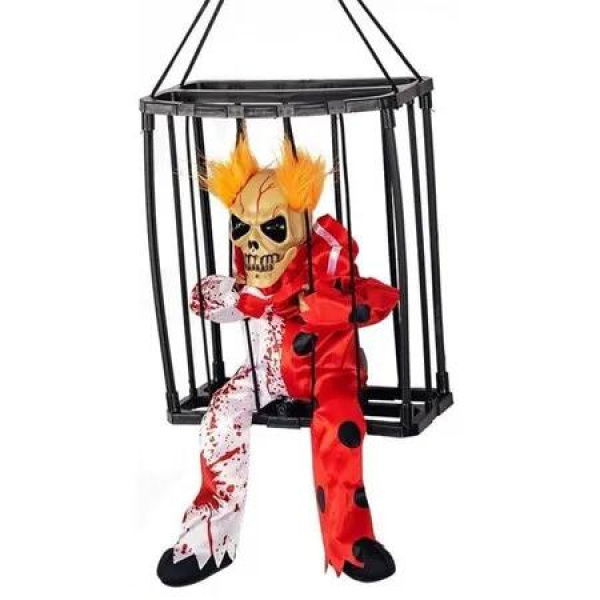 Halloween Horror Decorations, Halloween Haunted House Motion Sensor Light Up Talking Skeleton Prisoner Cage Scary Halloween Toy