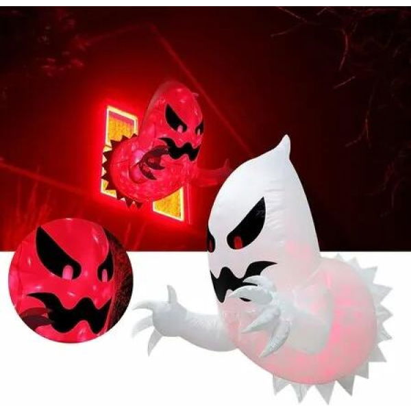 Halloween Inflatables Window 1.4m Decoration Ghost USB Powered Buildin LED Blow Up Scary Halloween Decor Yard Garden