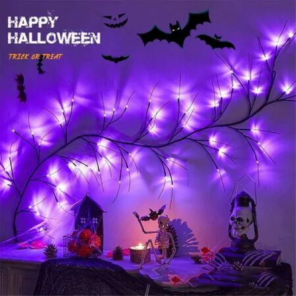 Halloween LED Rattan String Lights, Branches Vine Battery-Powered Decorative Branch Lamp for Indoor Outdoor Decor