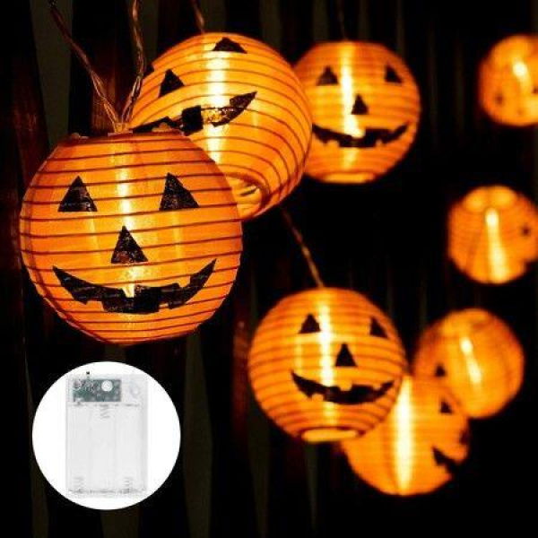 Halloween Lights 20 LED Halloween Lantern Lights Battery Powered With Timer 3D Lantern Orange Lights For Halloween Decorations (Jack-O-Lantern)