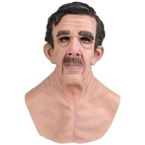 Halloween Natural Latex Old Man Mask, Soft Human Realistic Head Masks,Simulation Creepy Human Wrinkled Face Mask for Halloween Costume Party