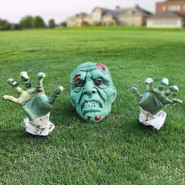 Halloween Realistic Zombie Face and Arms Lawn Stakes for Haunted House Graveyard, Cemetery, Coffin Party