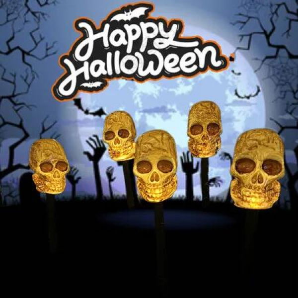 Halloween Skull Pathway Lights, Waterproof Solar Power Skull Stake Lights for Halloween Decorations Outdoor Garden Yard