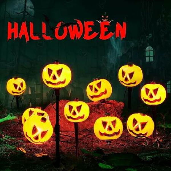 Halloween Solar Pumpkin Lights Pathway Light Outdoor Light Up Pumpkins Stake Lights Halloween Decor for Yard Porch Lawn Pathway Garden