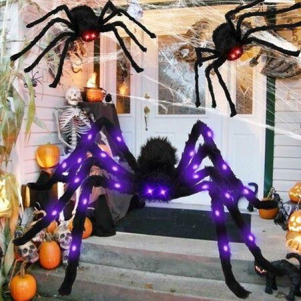 Halloween Spider Decorations 1.2M Large Scary Spider Realistic Light-up Hairy Spider Props For Outdoor Indoor Party Decorations.