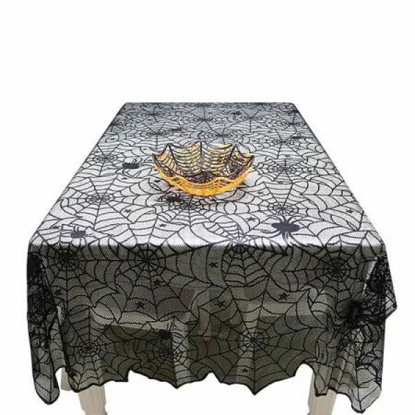 Halloween Tablecloth, Black Spider Web Tablecloth, Lace Fabric Tablecloth, Spooky Tablecloth 140*220Cm