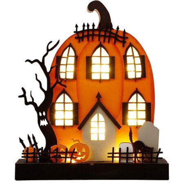 Halloween Tabletop Figurines Lighted Pumpkin House Decorations Ghost Tree Wood Sign For Indoor Home Party Decorations