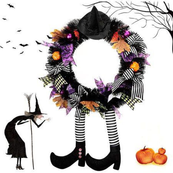 Halloween Witch Wreath Witch Paws Front Door Hanging Witch Wreath Welcome Wreath For Halloween