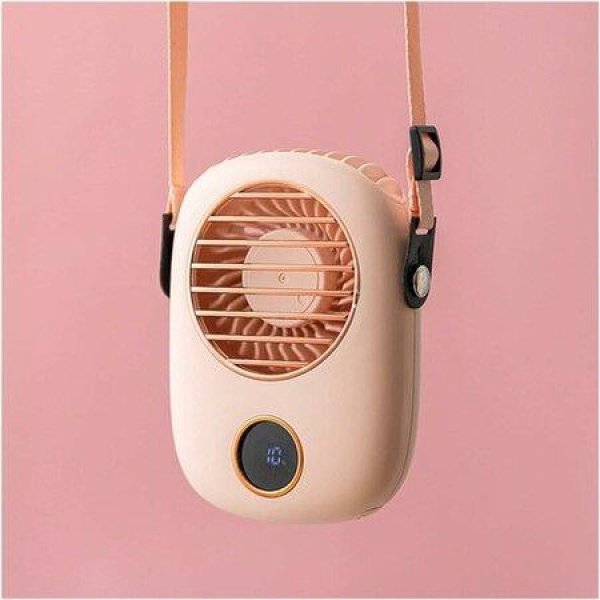 Halterneck Fan Mini Cooler USB Rechargeable Bench Doll For Outdoor Travel Handheld Portable Mute (Pink)