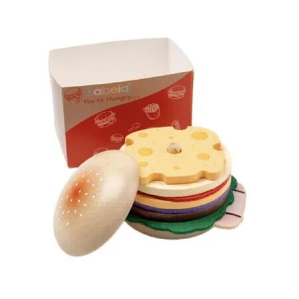 Hamburger Pretend Play Kitchen Food Set Decorative Stacking Burger Toys Wooden Stacking Cognition Toys