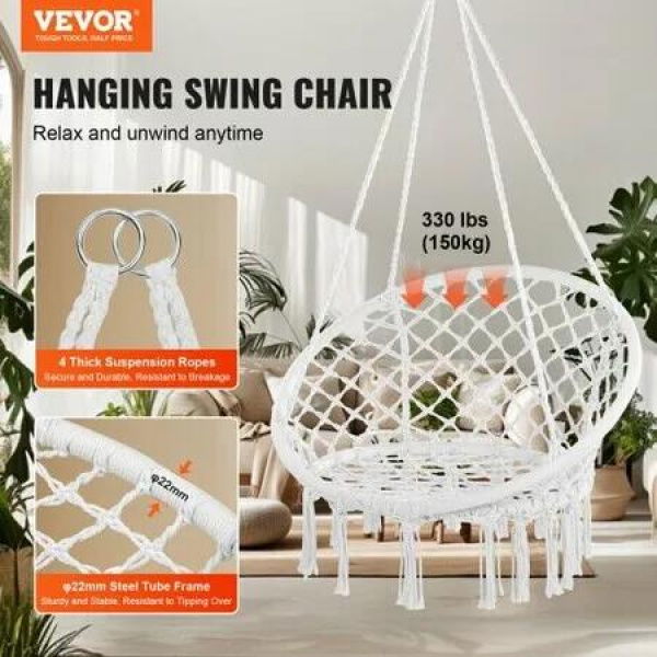 Hammock Hanging Swinging Chair MacramÃ© Hanging Chair for Indoor & Outdoor