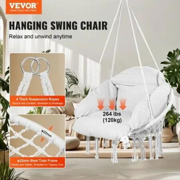 Hammock Swinging Chair MacramÃ© Hanging Chair with Cushion Indoor & Outdoor