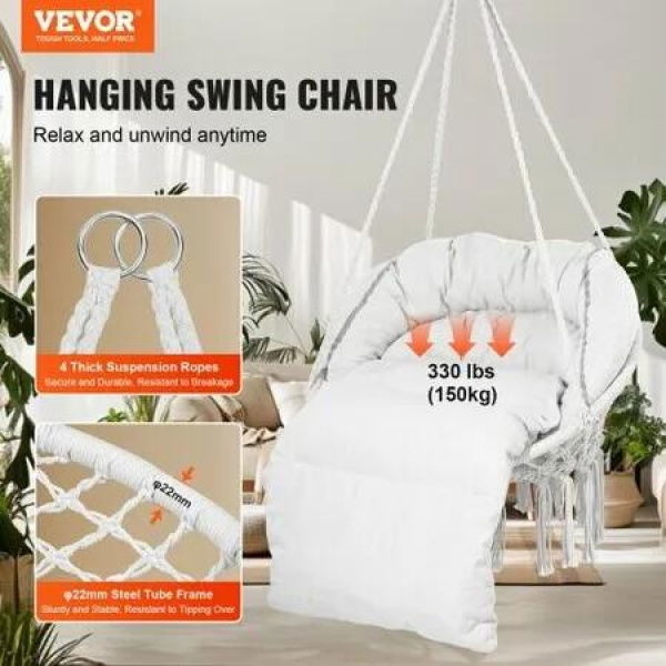 Hammock Swinging Chair MacramÃ© Hanging Chair with Cushion Indoor & Outdoor