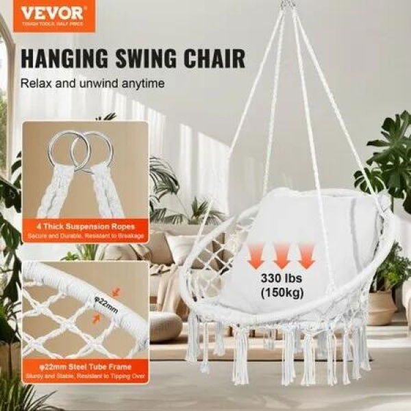 Hammock Swinging Chair MacramÃ© Hanging Chair with Cushion Indoor & Outdoor