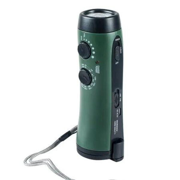 Hand Crank Flashlight, Emergency Cell Phone Charger Radio, Portable Super Bright 5 LED, Built-in Speaker, 120mAh Battery for Survival Camping Hiking (Green)