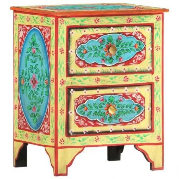 Hand Painted Bedside Cabinet 40x30x50 cm Solid Mango Wood