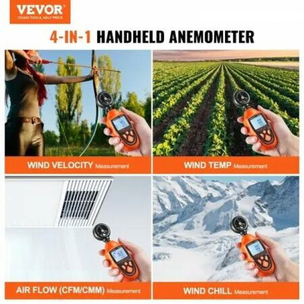 Handheld Anemometer, -10éˆ©?to 45éˆ©? Digital Wind Speed Meter Gauge with LED Backlight Screen, Measures Wind Velocity Wind Temperature Air Flow Wind Chill, for Sailing Surfing Drone Flying HVAC