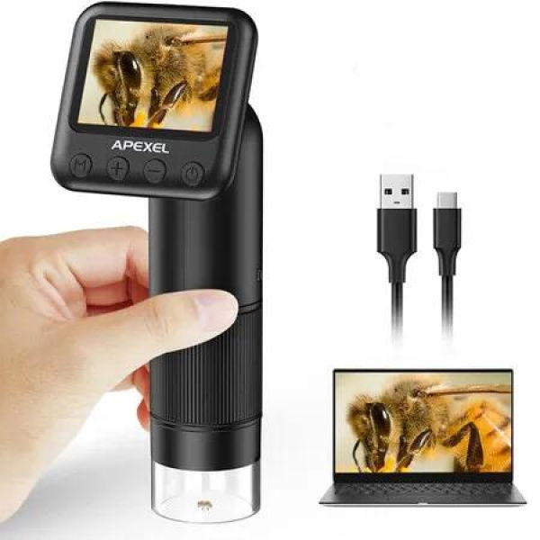 Handheld Digital Microscope with 2 Inch LCD Screen, 400X-800X HD Pocket Microscope for Kids with 6 LED Lights, Mini Portable Microscope