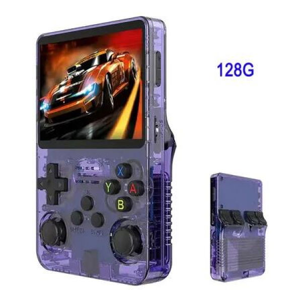Handheld Game Console 128G Portable Retro 3D Dual System GBA Classic Open Source 3.5 Inch IPS Screen Gaming Device Nostalgic Entertainment Purple