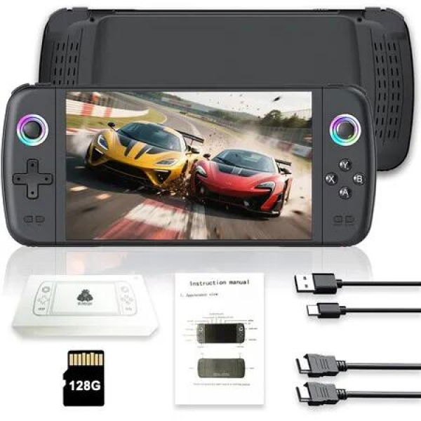 Handheld Game Console,Built-in 64G with 20000 games,Linux System,7-inch big IPS Screen,Portable Pocket Mini Arcade,HD Output (Black,128G)