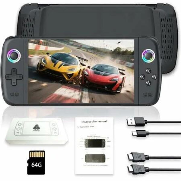 Handheld Game Console,Built-in 64G with 20000 games,Linux System,7-inch big IPS Screen,Portable Pocket Mini Arcade,HD Output (Black,64G)