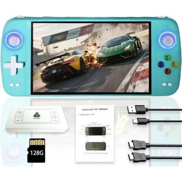 Handheld Game Console,Built-in 64G with 20000 games,Linux System,7-inch big IPS Screen,Portable Pocket Mini Arcade,HD Output (Green,128G)