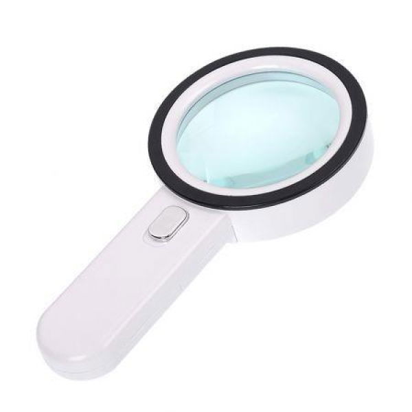 Handheld LED 30X Magnifying Glass Illuminated Light Magnifier With 12 Beads