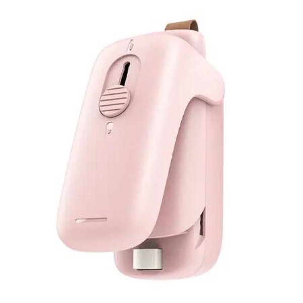 Handheld Thermal Vacuum Sealer, 2 in 1 Heat Sealer and Cutter with Drawstring, Portable Bag Resealer Machine for Plastic Bags, Food Storage, Snacks,Pink