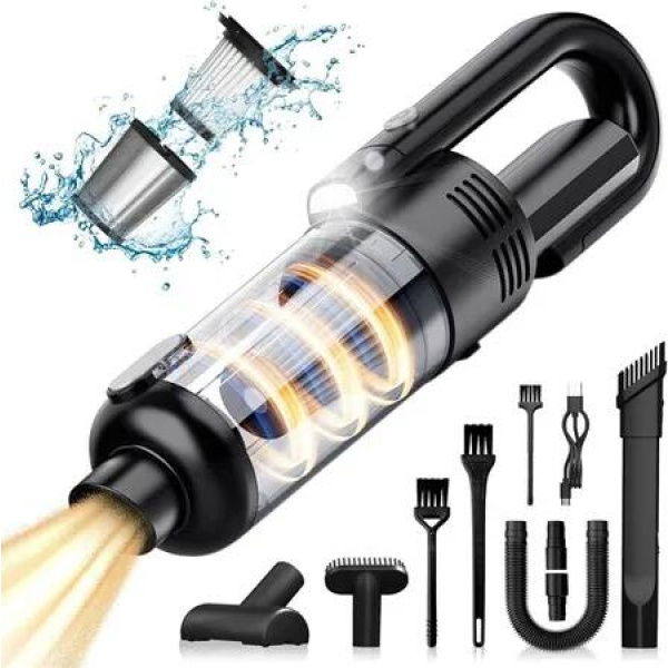 Handheld Vacuum Cordless 6500PA Car Vacuum Portable Vacuum Cleaner with LED Light with Multiple Accessories, Storage Bag for Home Car Office(Black)