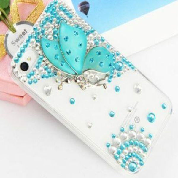 Handmade Luxury Designer Bling 3D Colorful Special Crystal Angel Wing Genius Case Cover For Apple IPhone 5/5s Blue.