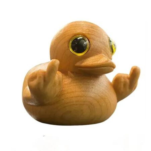 Handmade Wooden Middle Finger Duck Figurine, Funny Mini Duck Statue for Home, Office, Car Decor,8 x 7.6 x 7.3 cm