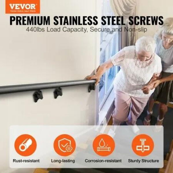 Handrail Stair Railing 213.4CM Wall Mount Handrails for Indoor Stairs Thickened Aluminum Alloy Hand Rail with Installation Kit 200KG Load Capacity Stairway