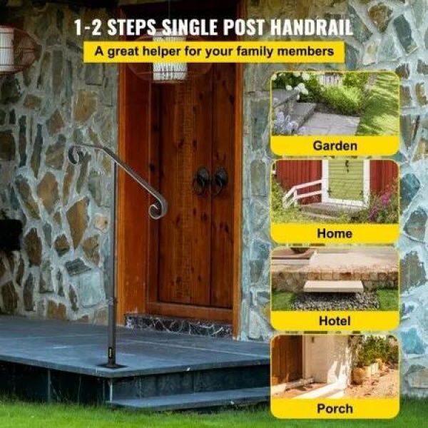 Handrails for Outdoor Steps Fit 1 or 2 Steps Outdoor Stair Railing Single Post Wrought Iron Handrail Gray Transitional Porch Railings for Concrete Steps