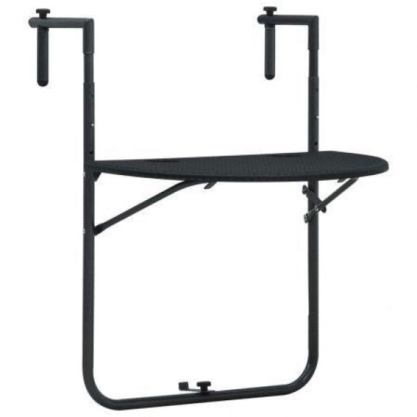 Hanging Balcony Table Black 60x64x83.5 Cm Plastic Rattan Look.