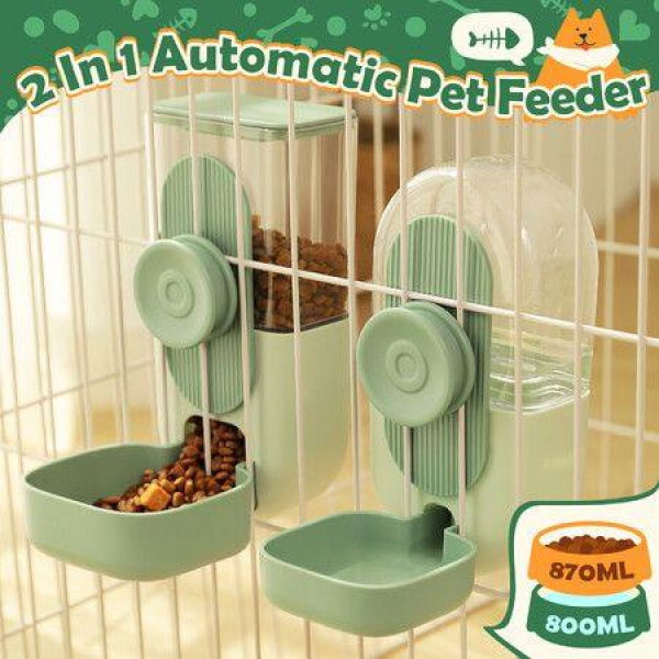 Hanging Cat Feeder Automatic Dog Pet Cage Feeding Bowl 800ml Water Bottle 870ml Food Dispenser Gravity Rabbit Kitten