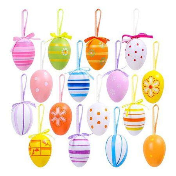 Hanging Easter Eggs Plastic Easter Ornaments Easter Decoration Random Styles (24 Pcs).