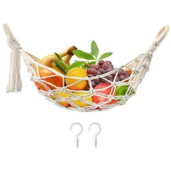 Hanging Fruit Hammock with Hooks, Hanging Fruit Basket Under the Kitchen Cabinet for Storing Fruits Kitchen Decor(Oval)