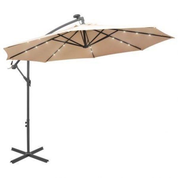 Hanging Parasol With LED Lighting 300 Cm Sand Metal Pole