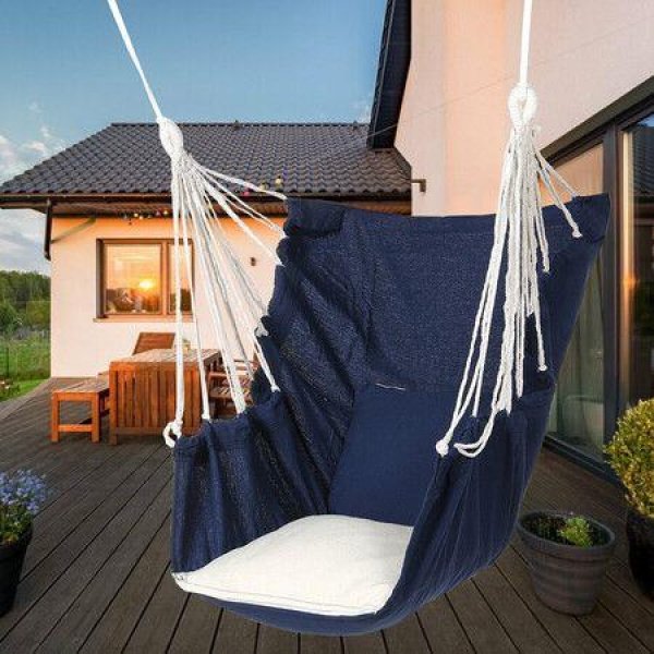 Hanging Rope Chair Max Load 200KG Hammock Swing Seat Indoor Outdoor Patio Porch Garden SuppliesBlack