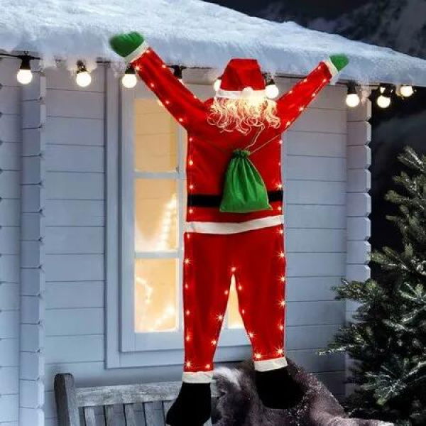 Hanging Santa Claus Decoration 5.5 Ft Climbing LED Light Christmas Indoor Outdoor Wall Window