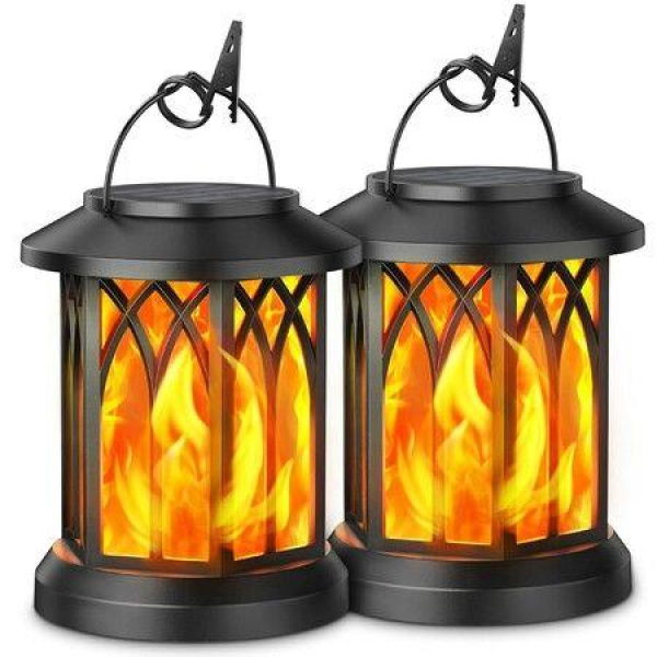 Hanging Solar Lights Lantern Outdoor Flickering Flames Solar Outdoor Lights Solar Lanterns Outdoor Waterproof With Bigger Solar Panel Auto ON/Off Solar Lantern For Yard Garden Decor 2 Pack