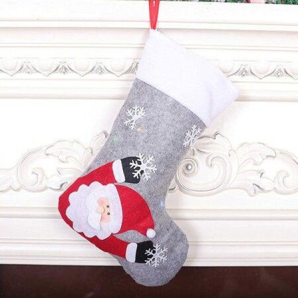 Hanging Stocking Eye-catching Cartoon Pattern Fabric LED Glowing Christmas Stocking Decor For Home