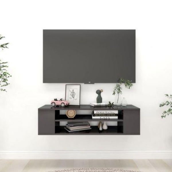 Hanging TV Cabinet High Gloss Grey 100x30x26.5 Cm Engineered Wood.