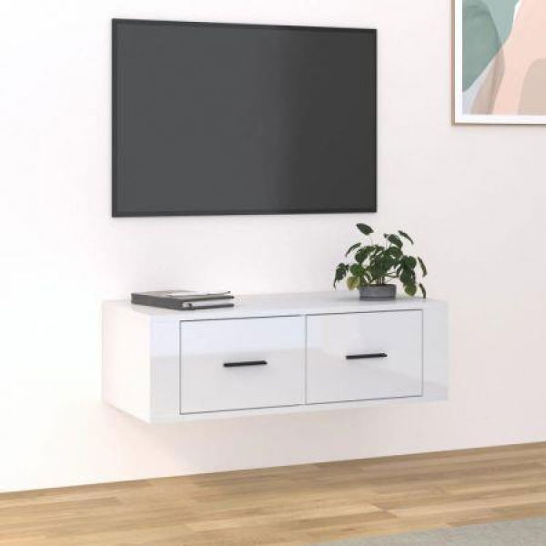 Hanging TV Cabinet High Gloss White 80x36x25 Cm Engineered Wood