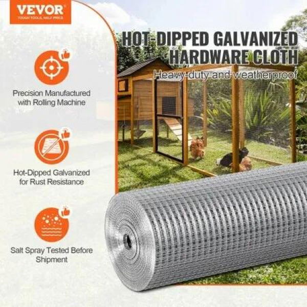 Hardware Cloth, 12.7mm 610mmÃ—15.24m 19 Gauge, Hot Dipped Galvanized Wire Mesh Roll, Chicken Wire Fencing, Wire Mesh for Rabbit Cages, Garden, Small Rodents