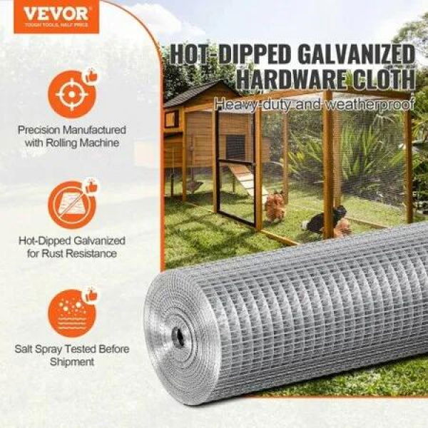 Hardware Cloth, 12.7mm 610mmÃ—7.62m 19 Gauge, Hot Dipped Galvanized Wire Mesh Roll, Chicken Wire Fencing, Wire Mesh for Rabbit Cages, Garden, Small Rodents