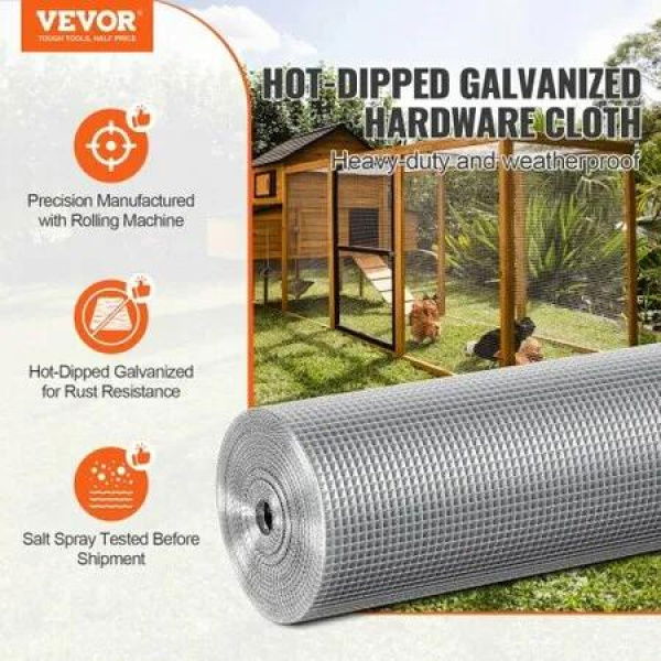 Hardware Cloth, 1/4 inch 36in x 100 ft 23 Gauge, Hot Dipped Galvanized Wire Mesh Roll, Chicken Wire Fencing, Wire Mesh for Rabbit Cages, Garden, Small Rodents